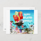 Schildpad met cadeau voor late verjaardag briefkaart (Voorkant / Achterkant)