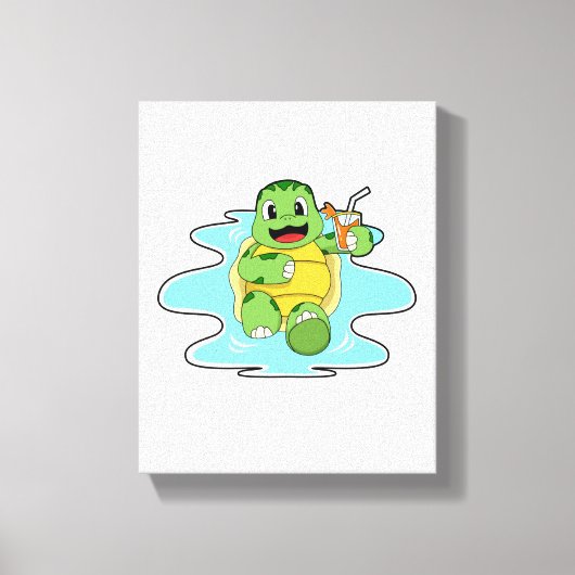 Schildpad met Drink in water Canvas Afdruk (Voorkant)