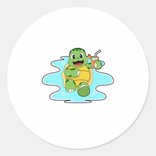 Schildpad met Drink in water Ronde Sticker (Voorkant)