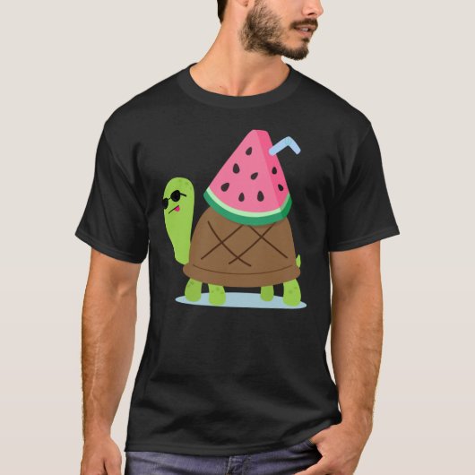 Schildpad met Drink T-Shirt met watermeloen (Voorkant)
