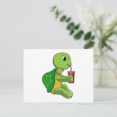 Schildpad met drinkbeker met rietje briefkaart (Staand voorkant)