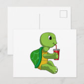 Schildpad met drinkbeker met rietje briefkaart (Voorkant / Achterkant)