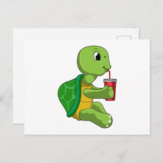 Schildpad met drinkbeker met rietje briefkaart (Voorkant / Achterkant)