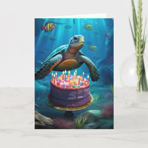 Schildpad met een verjaardagstaart kaart