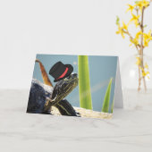 Schildpad met een zwart monocle en een lege klep kaart (Gele Bloem)