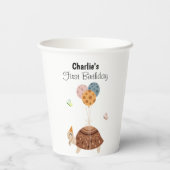 Schildpad met feestje pet, verjaardagsfeestje papieren bekers (Achterkant)