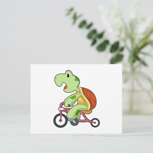 Schildpad met fiets briefkaart (Staand voorkant)