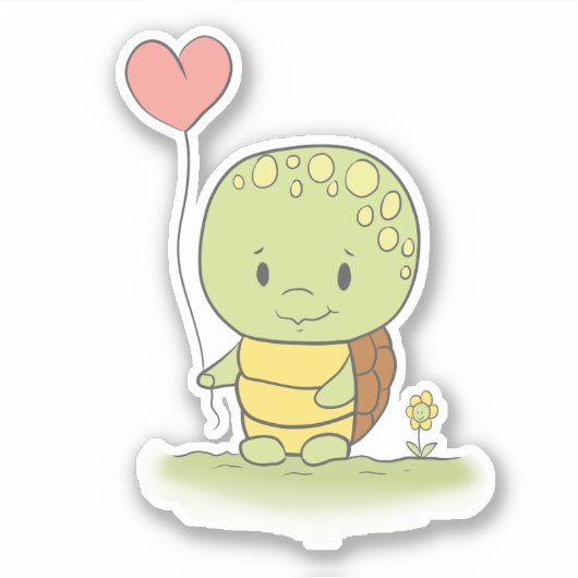 Schildpad Met Hartballon Sticker (Voorkant)