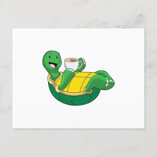 Schildpad met kopje koffie briefkaart