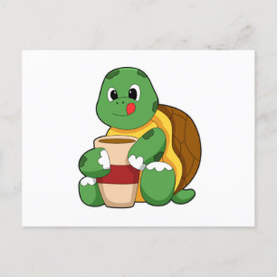 Schildpad met kopje koffie briefkaart
