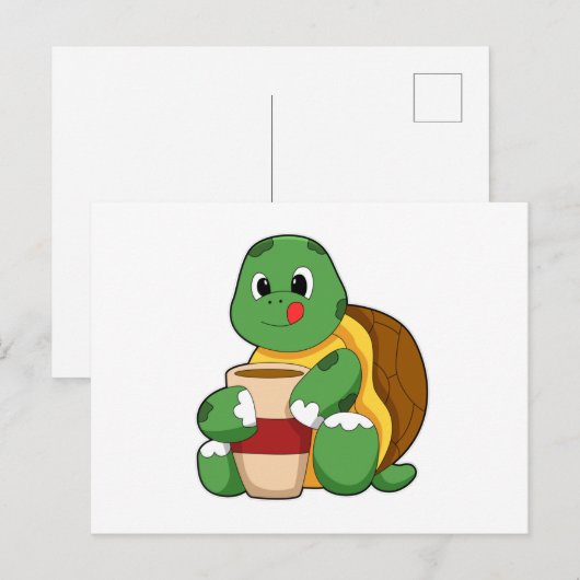 Schildpad met kopje koffie briefkaart (Voorkant / Achterkant)