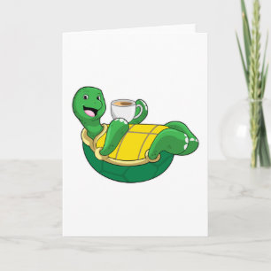 Schildpad met kopje koffie kaart