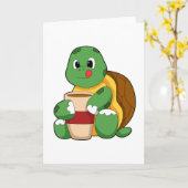 Schildpad met kopje koffie kaart (Gele Bloem)