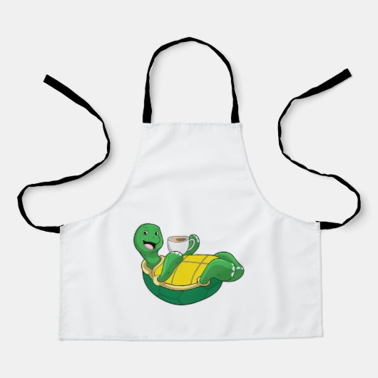 Schildpad met kopje koffie schort (Voorkant)
