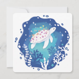 Schildpad met koralen in Ocean Paper Art Illustrat Kaart