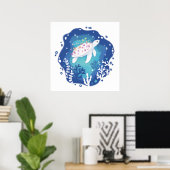 Schildpad met koralen in Ocean Paper Art Illustrat Poster (Thuiskantoor)
