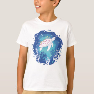 Schildpad met koralen in Ocean Paper Art Illustrat T-shirt