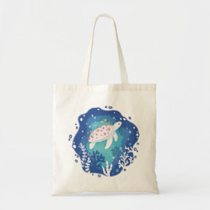 Schildpad met koralen in Ocean Paper Art Illustrat Tote Bag