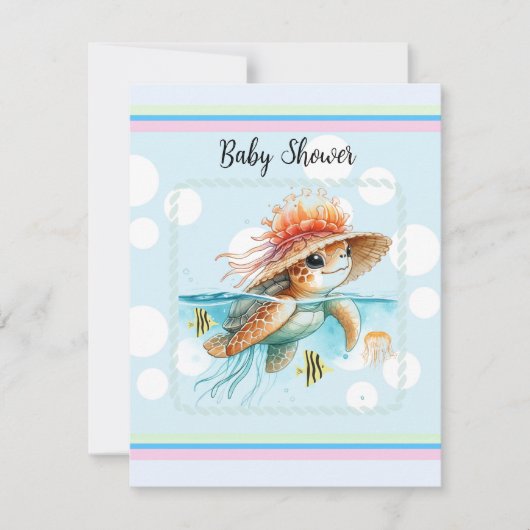 Schildpad met kwalhoed baby shower kaart (Voorkant)