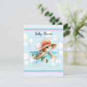 Schildpad met kwalhoed baby shower kaart (Staand voorkant)