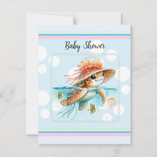 Schildpad met kwalhoed baby shower kaart