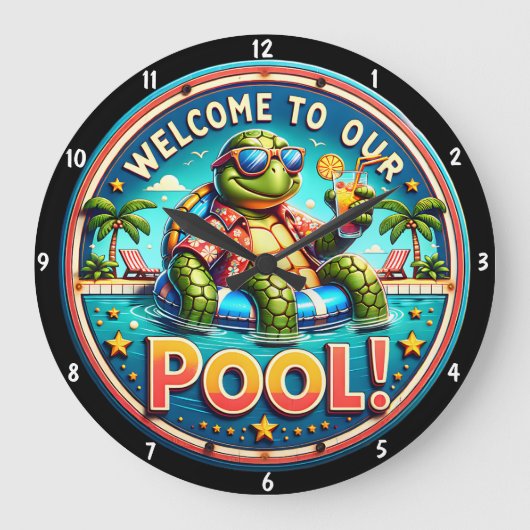 Schildpad met poolthema roept leuke ontspanning op grote klok (Voorkant)