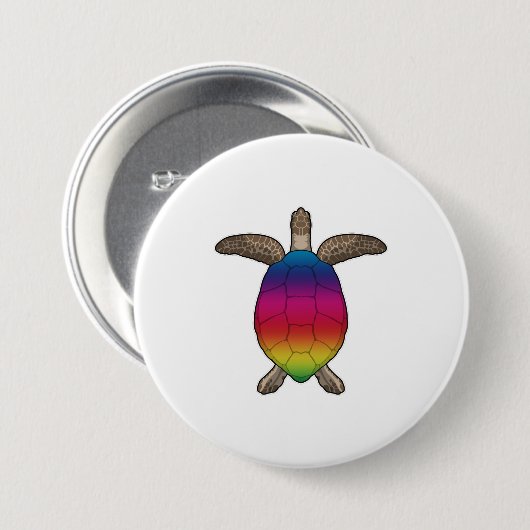 Schildpad met regenboogkleuren ronde button 7,6 cm (Voorkant /achterkant)