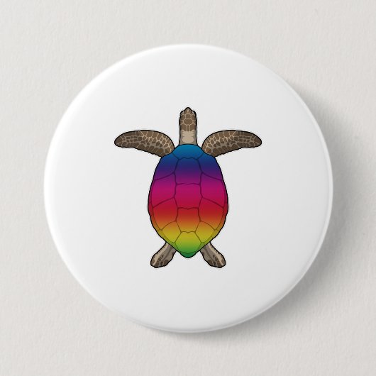 Schildpad met regenboogkleuren ronde button 7,6 cm (Voorkant)