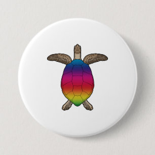 Schildpad met regenboogkleuren ronde button 7,6 cm
