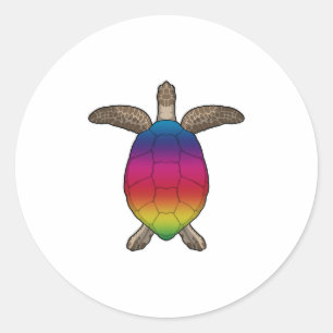 Schildpad met regenboogkleuren ronde sticker