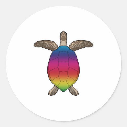 Schildpad met regenboogkleuren ronde sticker (Voorkant)