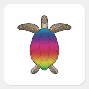 Schildpad met regenboogkleuren vierkante sticker