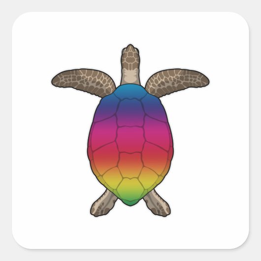 Schildpad met regenboogkleuren vierkante sticker (Voorkant)