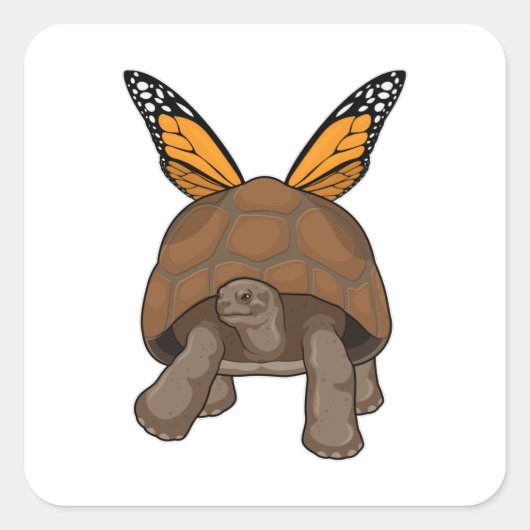 Schildpad met regenboogkleuren vierkante sticker (Voorkant)