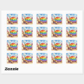 Schildpad met regenboogschelp vierkante Stickers (Vel)