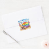 Schildpad met regenboogschelp vierkante Stickers (Envelop)