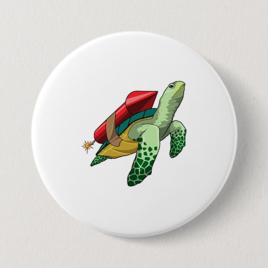 Schildpad met Rocket Ronde Button 7,6 Cm (Voorkant)