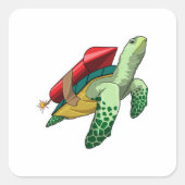 Schildpad met Rocket Vierkante Sticker (Voorkant)