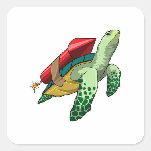 Schildpad met Rocket Vierkante Sticker (Voorkant)