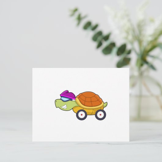 Schildpad met schelp als auto briefkaart (Staand voorkant)