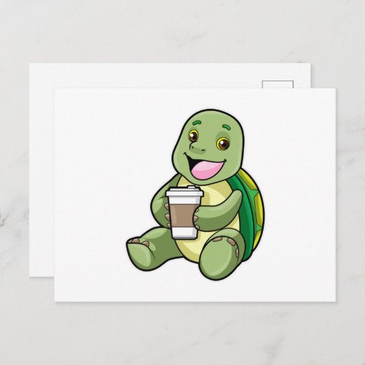 Schildpad met schelp en koffie om mee te nemen briefkaart (Voorkant / Achterkant)