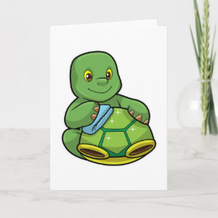 Schildpad met schelp en schoonmaakdoek kaart