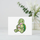 Schildpad met schelp & koffie om mee te nemen briefkaart (Staand voorkant)