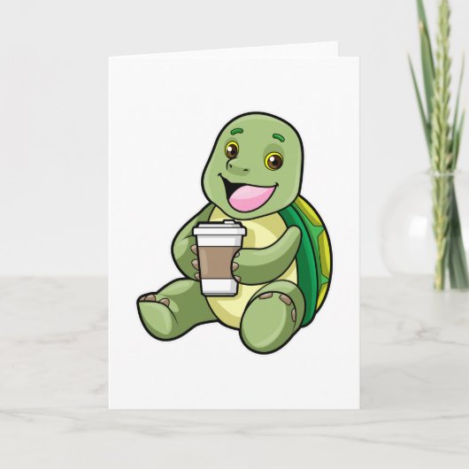 Schildpad met schelp & koffie om weg te gaan kaart (Voorkant)