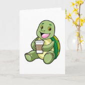 Schildpad met schelp & koffie om weg te gaan kaart (Gele Bloem)