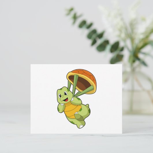 Schildpad met schild als parachutist briefkaart (Staand voorkant)
