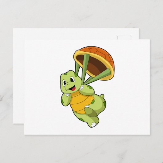 Schildpad met schild als parachutist briefkaart (Voorkant / Achterkant)
