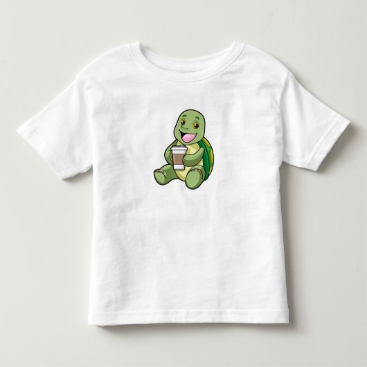 Schildpad met schild en meeneemkoffie kinder shirts (Voorkant)