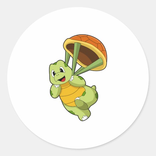 Schildpad met Shell als Skydiver Ronde Sticker (Voorkant)