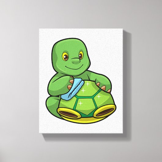 Schildpad met Shell & Cleaning rag Canvas Afdruk (Voorkant)